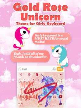 Rose Gold Unicorn Keyboard Theme for Girls screenshot 1