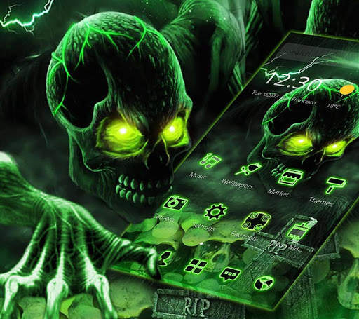 Green Horrific Zombie Skull Theme screenshot 1