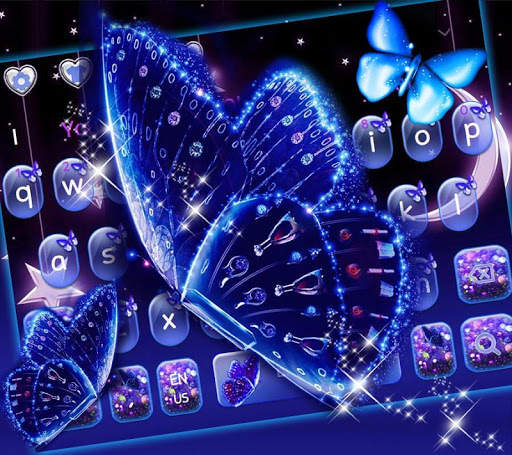 Blue Glitter Butterfly Keyboard Theme 2 تصوير الشاشة