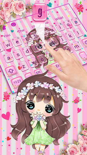 Pink Kawaii Floral Girl Keyboard Theme screenshot 1