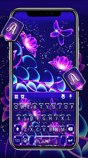 Purple Neon Flowers Keyboard Theme screenshot 1