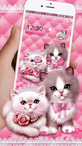 Cute Pink Cat Couple Theme screenshot 2
