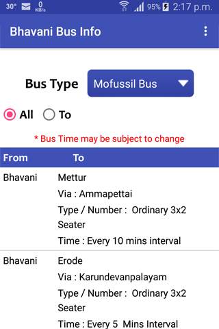 Bhavani Bus Info screenshot 1