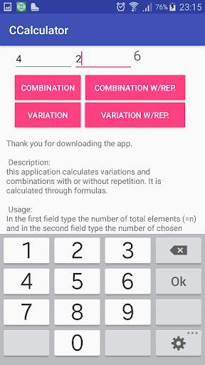CCalc: Combinatorics скриншот 2