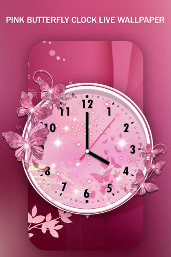 Pink Butterfly Clock Live Wallpaper screenshot 3