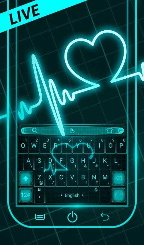 Live Neon Blue Heart Keyboard Theme screenshot 1