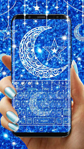 Blue Glitter Moon Keyboard screenshot 1