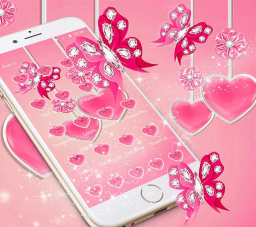 Pink Diamond Butterfly theme - pink love heart screenshot 1