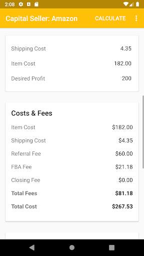 Capital Seller - Amazon Fee & Profit Calculator screenshot 3