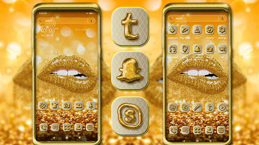 Gold Glitter Lips Launcher Theme screenshot 4