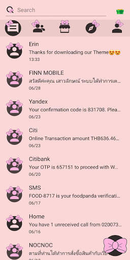 SMS Theme Ribbon Pink messages screenshot 3