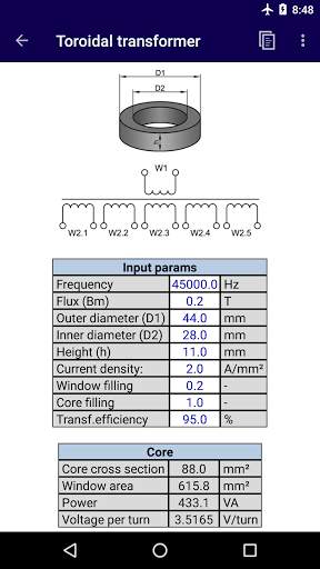 Transformer Calculator screenshot 2