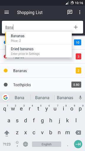 Shopping list screenshot 2