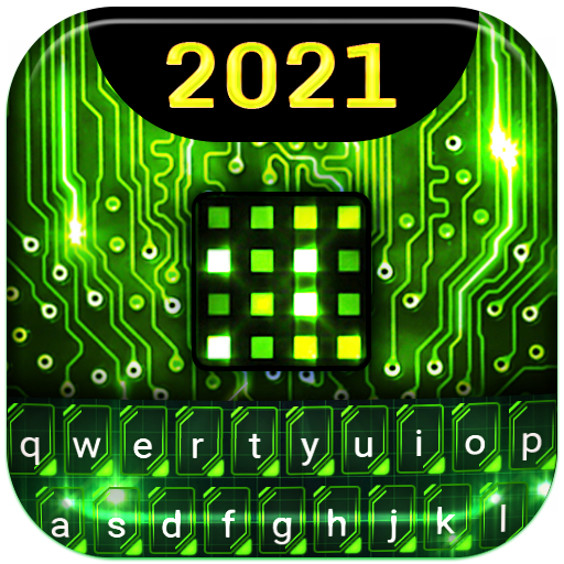 ikon Green Light Cyber Circuit Wallpaper and Keyboard