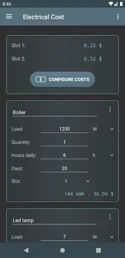 Electrical Cost screenshot 1