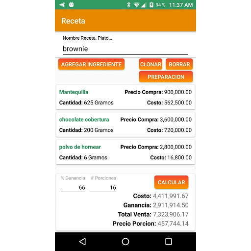 Costo Recetas screenshot 2