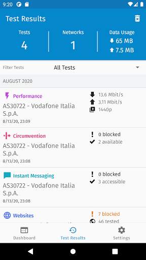 OONI Probe screenshot 2