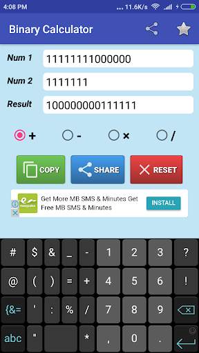 Binary Calculator screenshot 1