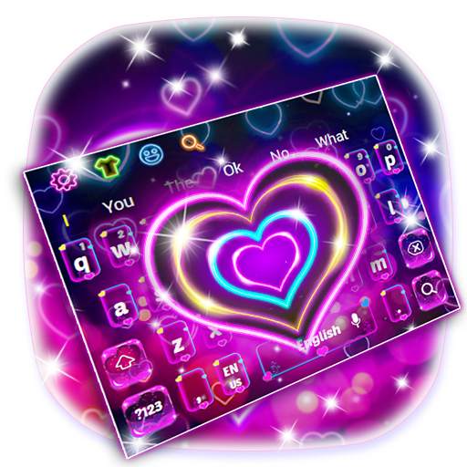 Lavender Neon Heart Keyboard Theme 10001004