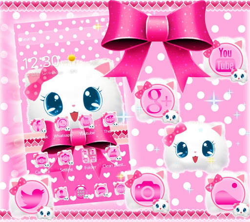 Cute Fluffy Kitten Pink Bow Theme screenshot 2
