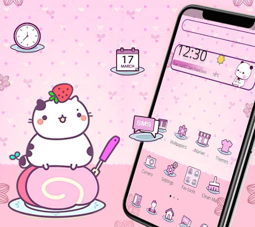 Cartoon Pink Dessert Kitten Theme 3 تصوير الشاشة