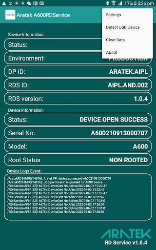 Aratek A600 RD Service screenshot 7