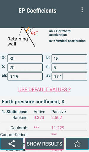 Retaining Wall Design- Soil Coefficient CALCULATOR screenshot 1
