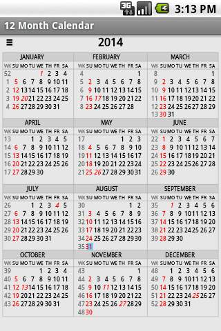 Twelve Month Calendar screenshot 7