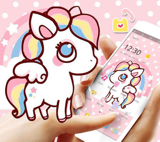 Pink Cartoon Unicorn Rainbow Theme screenshot 1