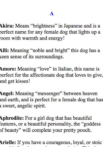 CUTE GIRL DOG NAMES APP 2020 screenshot 2
