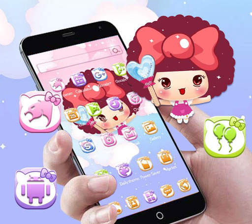 Pink Butterfly Cartoon Girl Cute Kitty Icon Theme screenshot 3