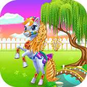 pony horse braiding salon game kids logo