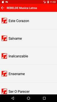 Rebelde Musica y Letras screenshot 1