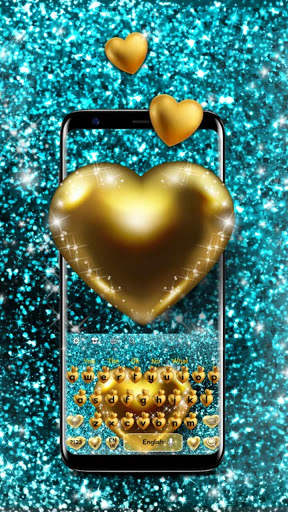 Blue Sparkle Gold Heart Keyboard скриншот 2