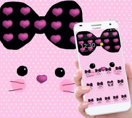 Pink Bowknot Cute Kitty Theme screenshot 1