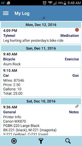 My Logs screenshot 2