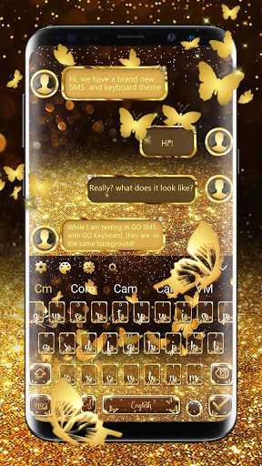 SMS Glitter Gold Butterfly Keyboard screenshot 1