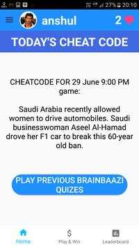 Brain BaaziNow Q-Ans,Cheatcode, Play Quiz-Win Cash screenshot 1
