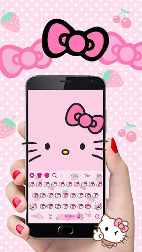 Pink Cute Kitty Bowknot Cartoon keyboard Theme screenshot 2