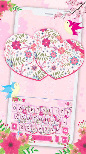 Pink Floral Hearts Keyboard Theme screenshot 3