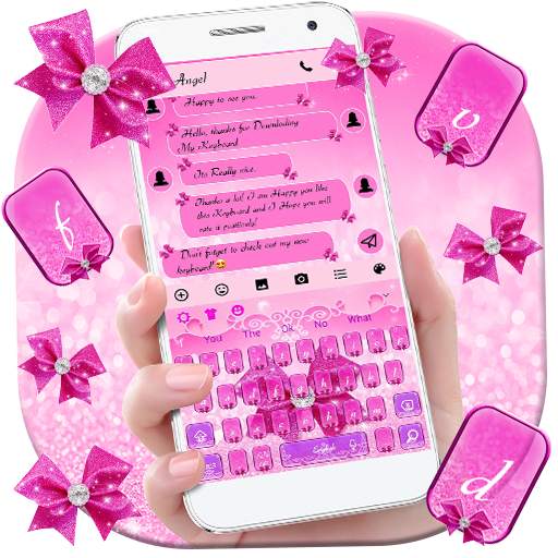 Glitter Pink Bowknot Keyboard Theme 10001001