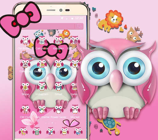 Pink Owl Lovely Cartoon Mobile Theme screenshot 3