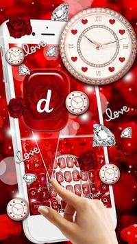 Red Valentine Rose Clock Keyboard Theme screenshot 2