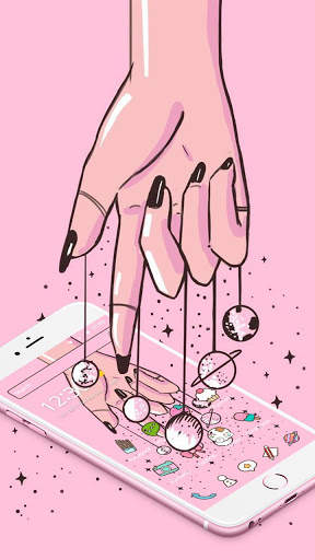 Pink Cartoon Finger Planets Theme🌠 screenshot 2