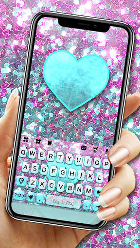 Glitter Cyan Heart Keyboard Background screenshot 1