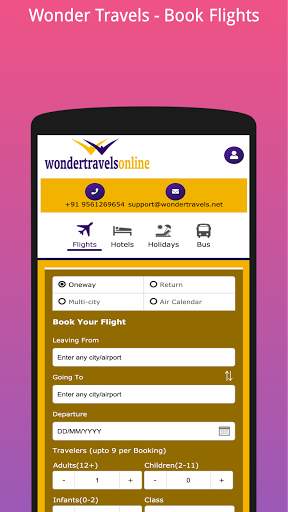Wonder Travels - Flights, Hotel, Bus Booking App screenshot 1