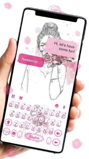 Pink Roses Girl Keyboard Theme screenshot 1