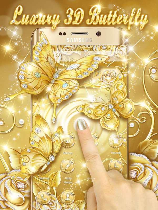 3D Gold Diamond Butterfly Theme screenshot 5