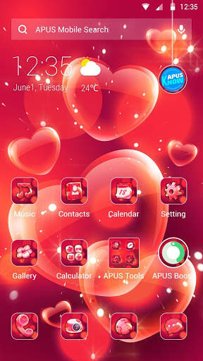 Red Love Heart APUS Launcher theme screenshot 1