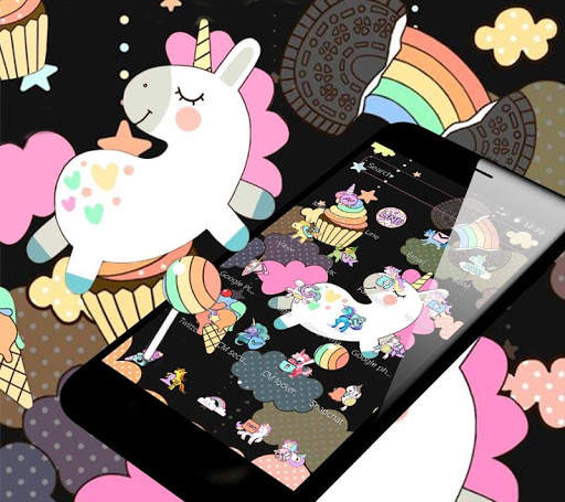 Black Cartoon Cute Unicorn Theme screenshot 2
